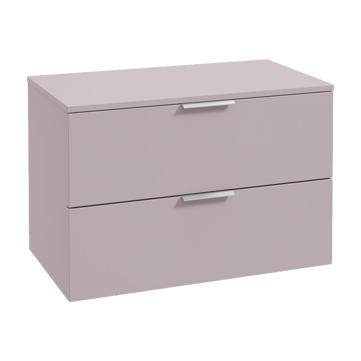 SONAS Stockholm 80cm wall hung two drawer vanity unit in Matt Cashmere Pink with brushed chrome handles