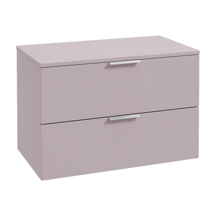 SONAS Stockholm 80cm wall hung two drawer vanity unit in Matt Cashmere Pink with brushed chrome handles