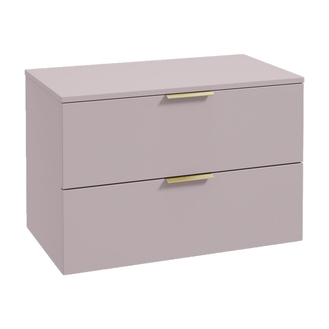 SONAS Stockholm 80cm wall hung two drawer vanity unit in Matt Cashmere Pink with brushed gold handles