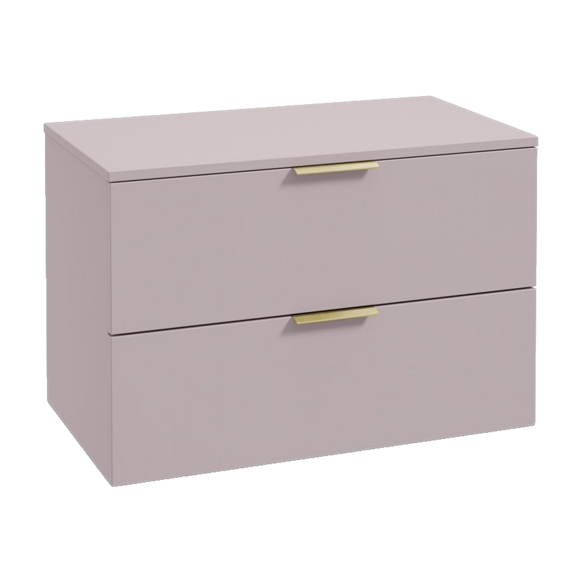 SONAS Stockholm 80cm wall hung two drawer vanity unit in Matt Cashmere Pink with brushed gold handles