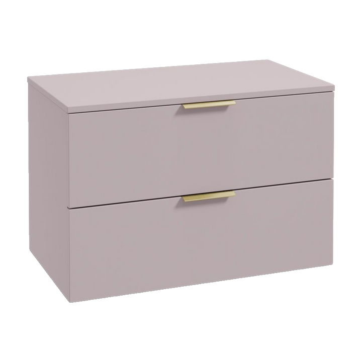 SONAS Stockholm 80cm wall hung two drawer vanity unit in Matt Cashmere Pink with brushed gold handles