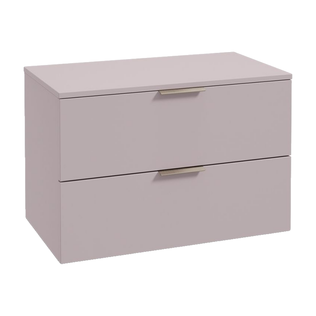 SONAS Stockholm 80cm wall hung two drawer vanity unit in Matt Cashmere Pink with brushed nickel handles