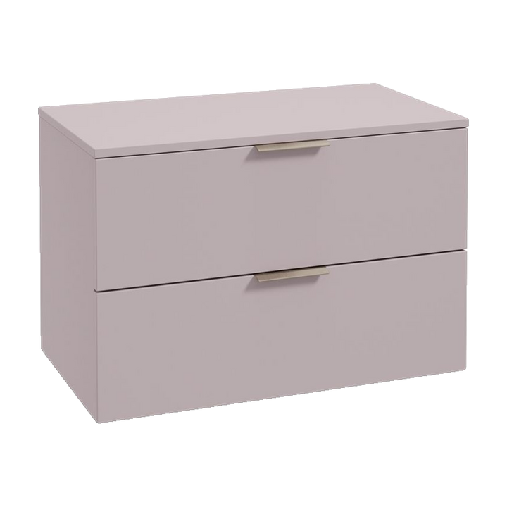 SONAS Stockholm 80cm wall hung two drawer vanity unit in Matt Cashmere Pink with brushed nickel handles