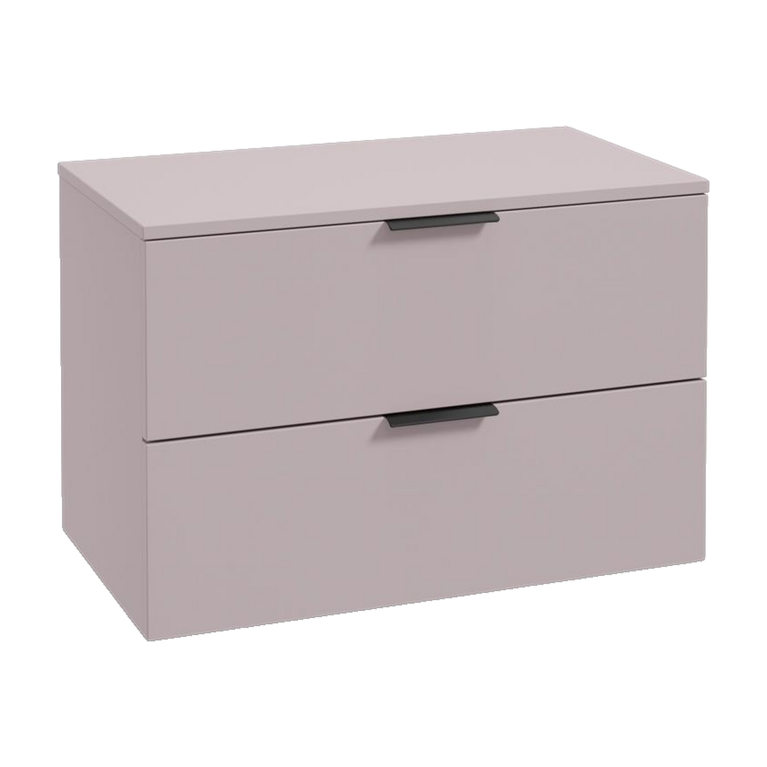 SONAS Stockholm 80cm wall hung two drawer vanity unit in Matt Cashmere Pink with matt black handles