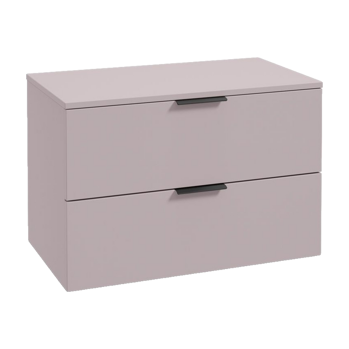 SONAS Stockholm 80cm wall hung two drawer vanity unit in Matt Cashmere Pink with matt black handles