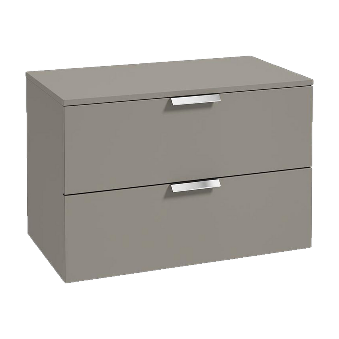 SONAS Stockholm 80cm wall hung two drawer vanity unit in Matt Khaki with brushed chrome handles