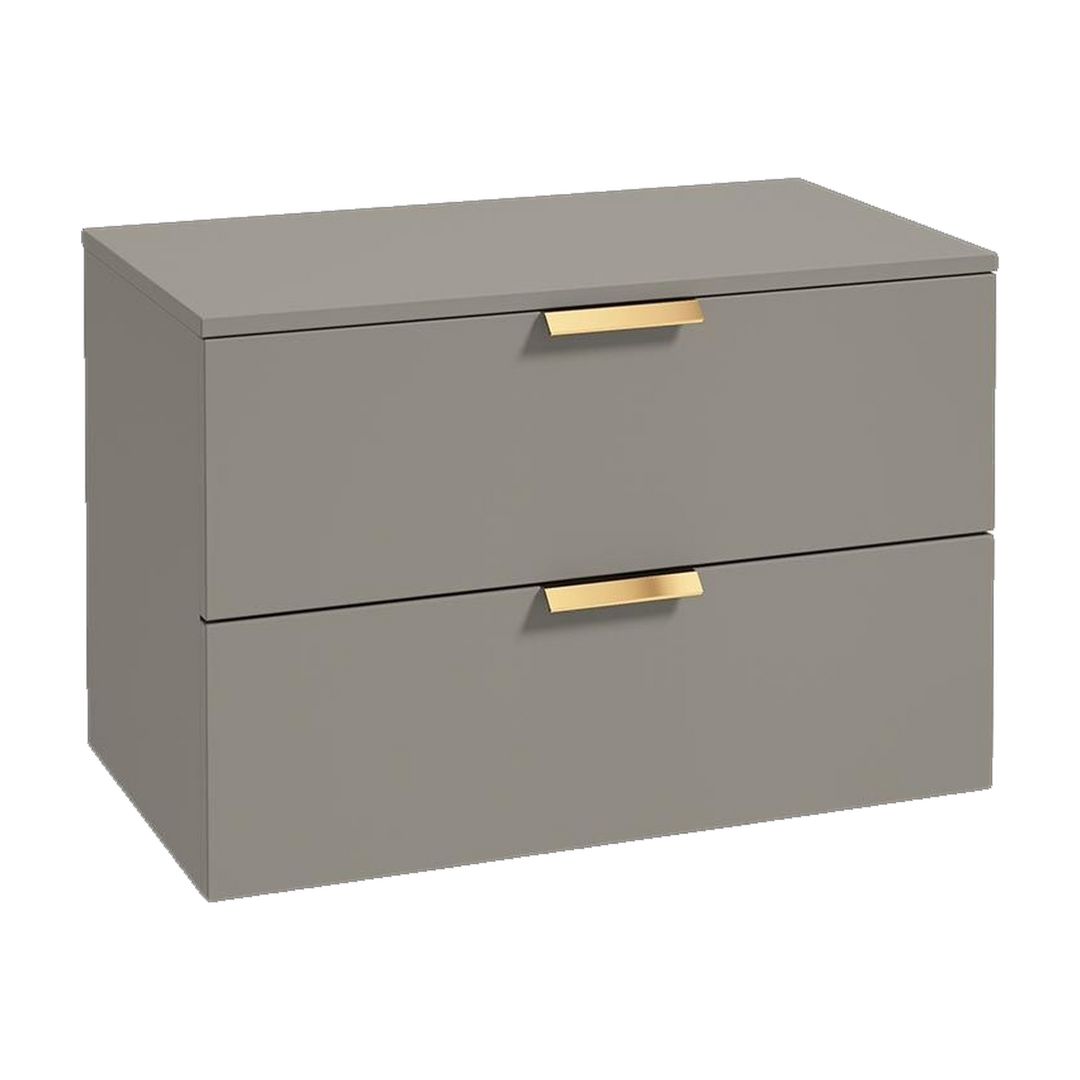 SONAS Stockholm 80cm wall hung two drawer vanity unit in Matt Khaki with brushed gold handles