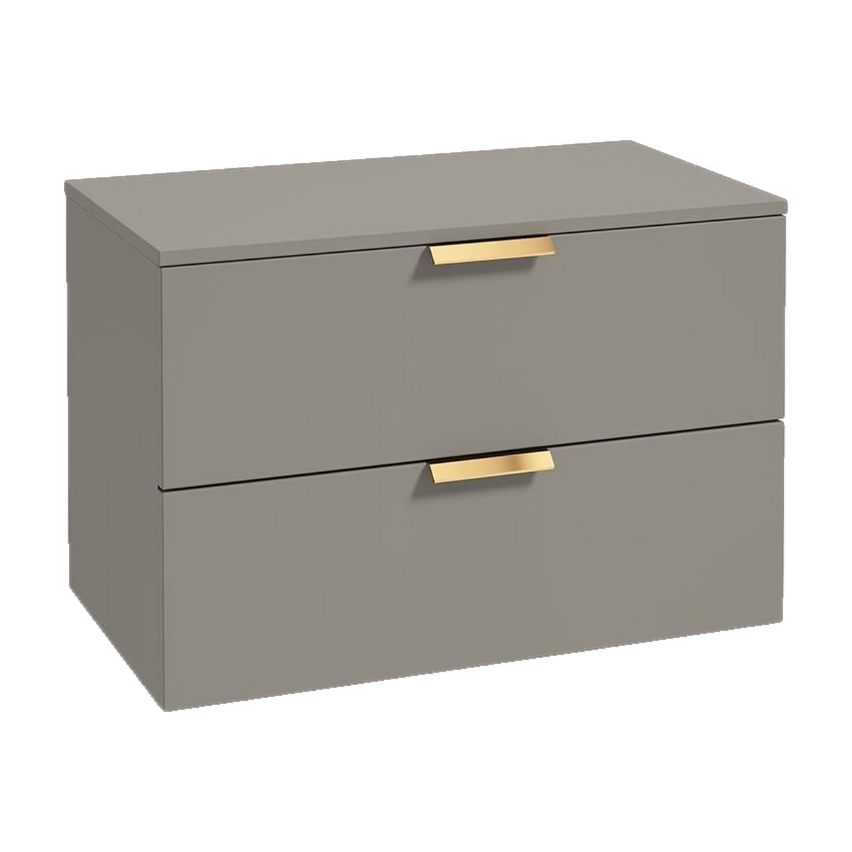 SONAS Stockholm 80cm wall hung two drawer vanity unit in Matt Khaki with brushed gold handles