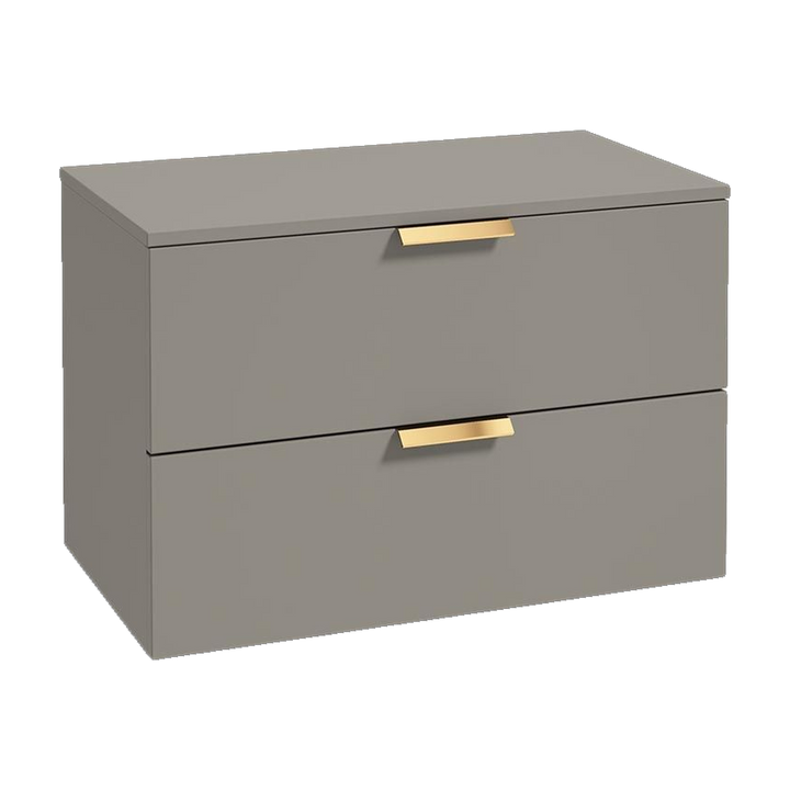 SONAS Stockholm 80cm wall hung two drawer vanity unit in Matt Khaki with brushed gold handles