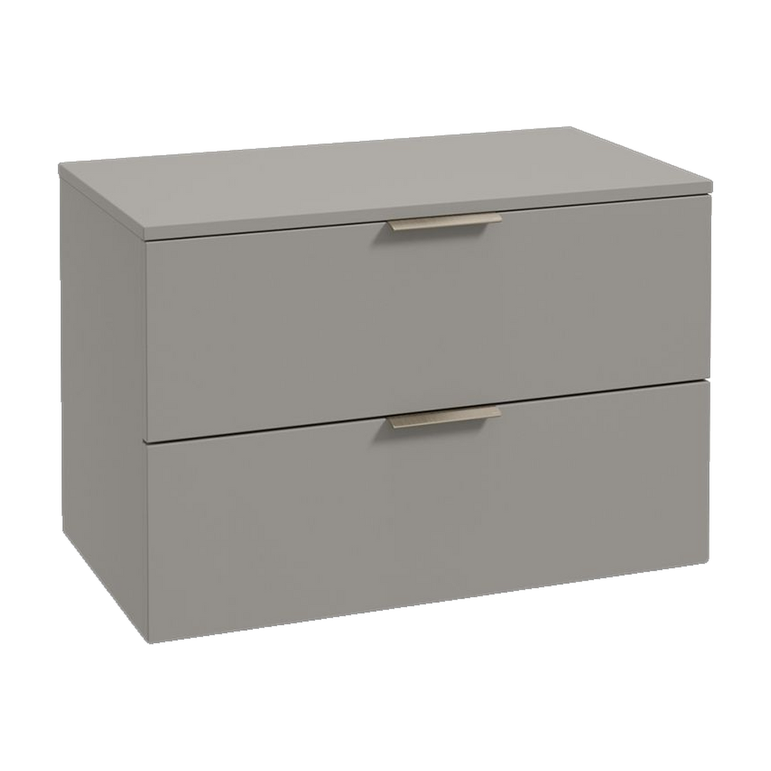 SONAS Stockholm 80cm wall hung two drawer vanity unit in Matt Khaki with brushed nickel handles