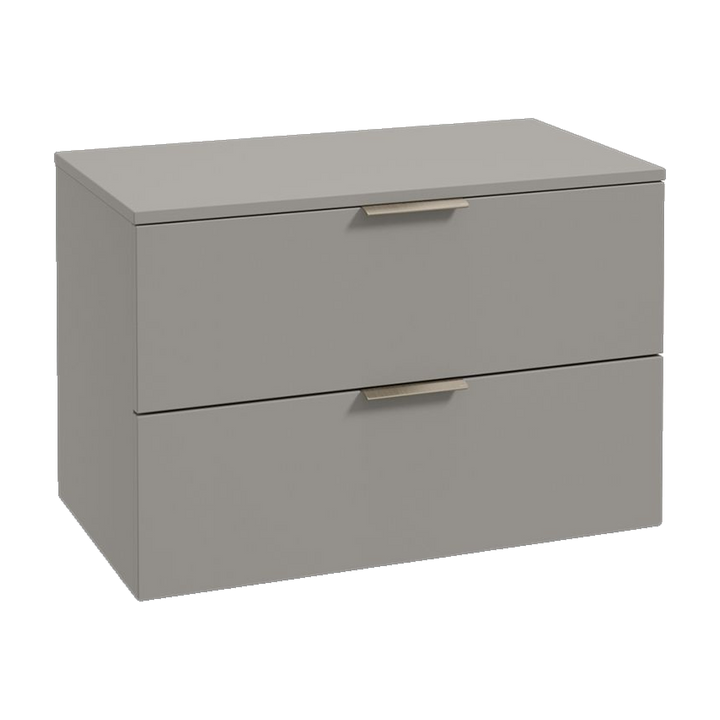 SONAS Stockholm 80cm wall hung two drawer vanity unit in Matt Khaki with brushed nickel handles