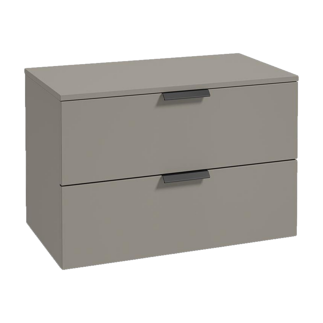 SONAS Stockholm 80cm wall hung two drawer vanity unit in Matt Khaki with matt black handles