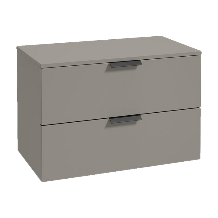 SONAS Stockholm 80cm wall hung two drawer vanity unit in Matt Khaki with matt black handles