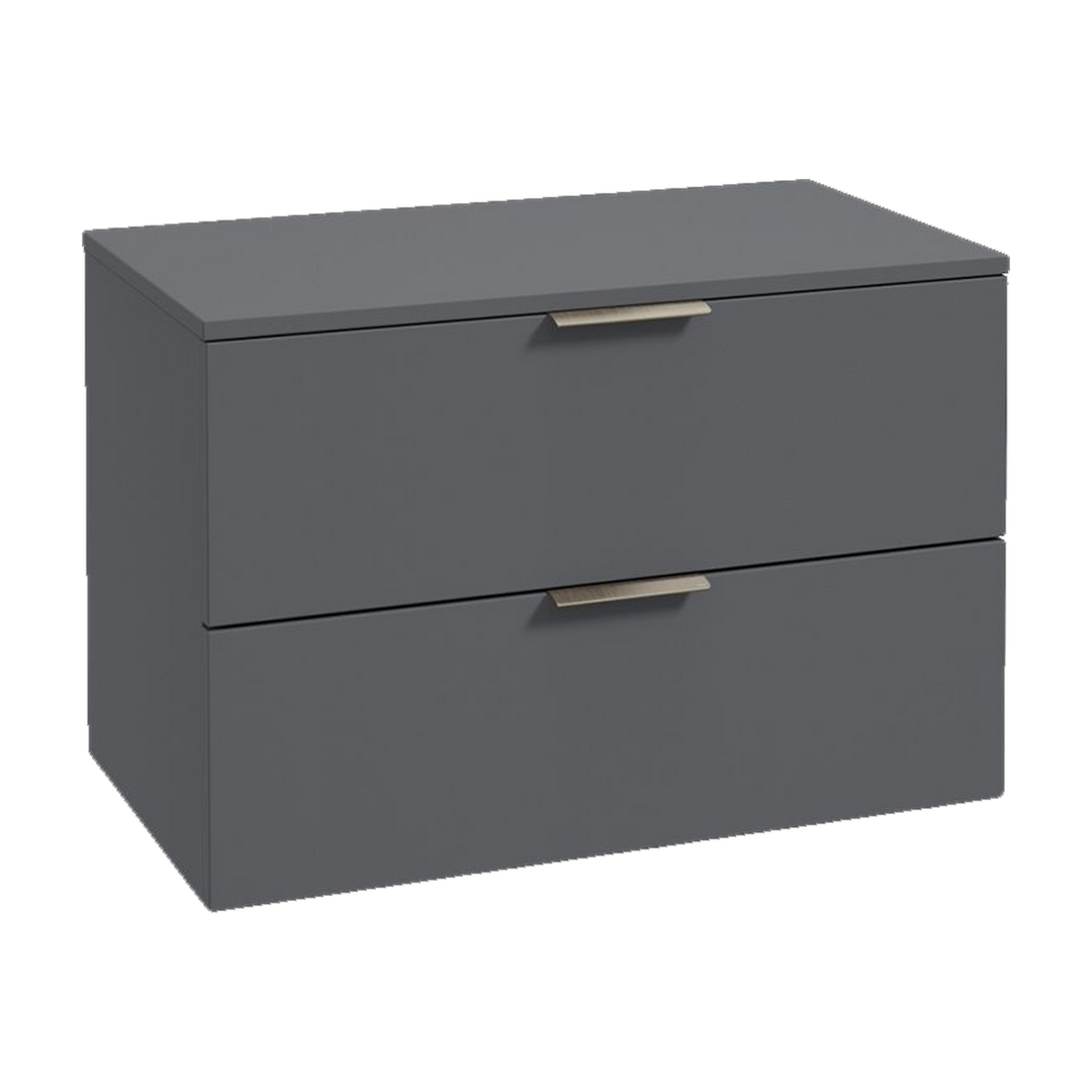 SONAS Stockholm 80cm wall hung two drawer vanity unit in Matt Midnight Grey with brushed nickel handles