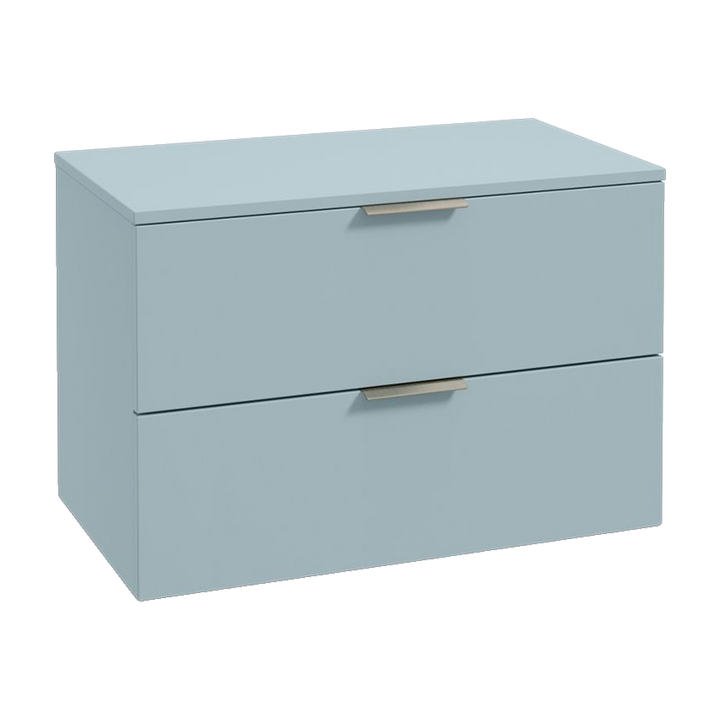 SONAS Stockholm 80cm wall hung two drawer vanity unit in Matt Morning Sky Blue with brushed nickel handles