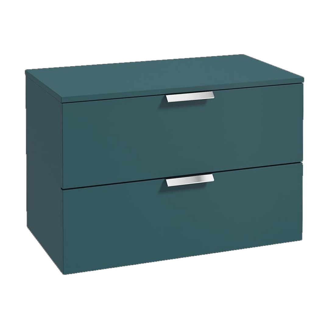 SONAS Stockholm 80cm wall hung two drawer vanity unit in Matt Ocean Blue with brushed chrome handles