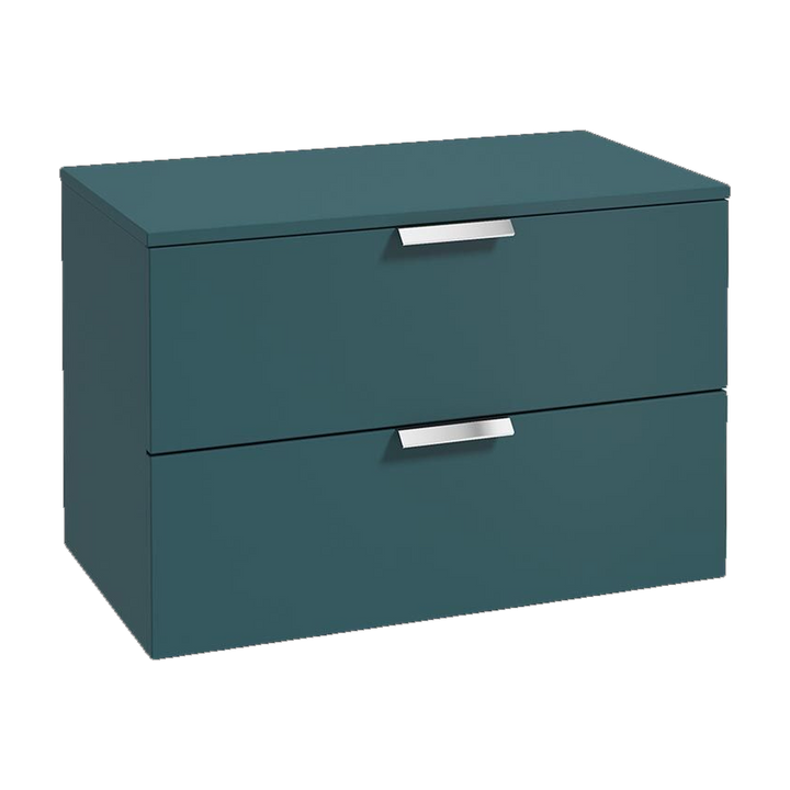 SONAS Stockholm 80cm wall hung two drawer vanity unit in Matt Ocean Blue with brushed chrome handles