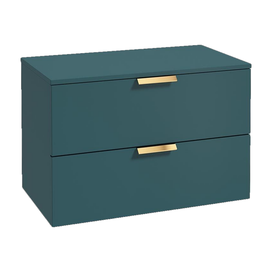 SONAS Stockholm 80cm wall hung two drawer vanity unit in Matt Ocean Blue with brushed gold handles