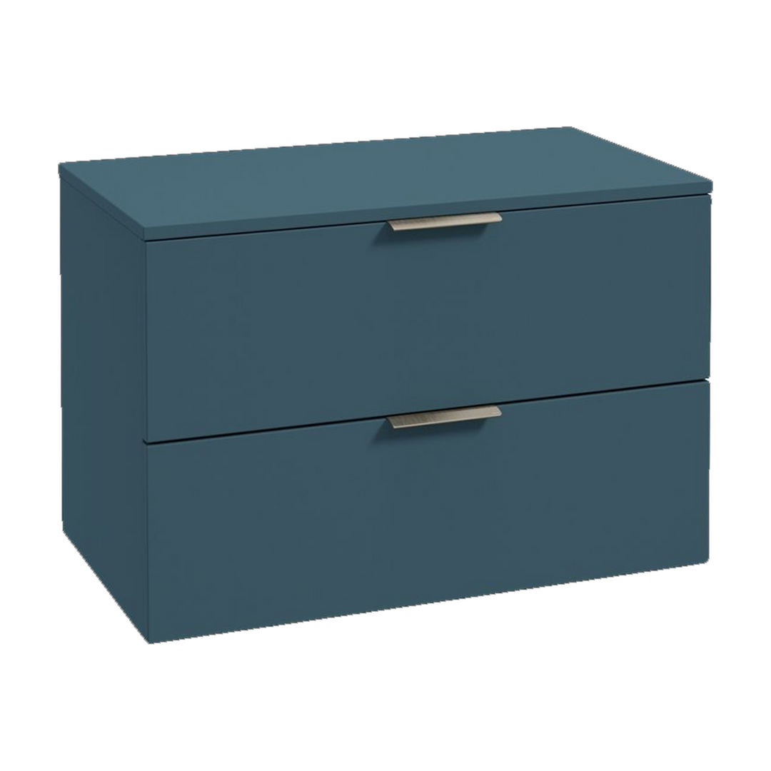 SONAS Stockholm 80cm wall hung two drawer vanity unit in Matt Ocean Blue with brushed nickel handles