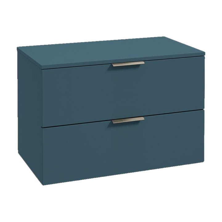 SONAS Stockholm 80cm wall hung two drawer vanity unit in Matt Ocean Blue with brushed nickel handles