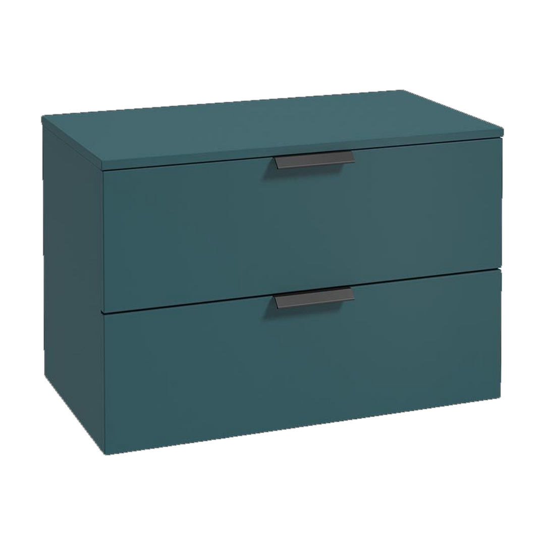 SONAS Stockholm 80cm wall hung two drawer vanity unit in Matt Ocean Blue with matt black handles