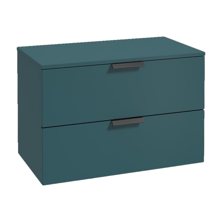 SONAS Stockholm 80cm wall hung two drawer vanity unit in Matt Ocean Blue with matt black handles