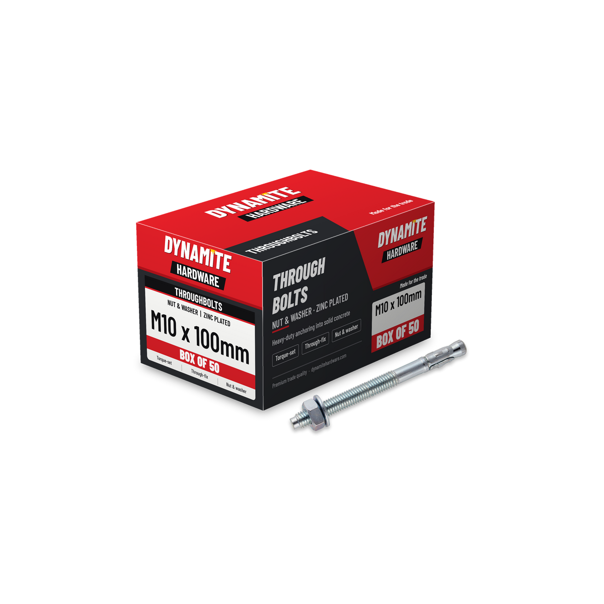 Throughbolts M10 x 100mm Zinc Plated, box of 50