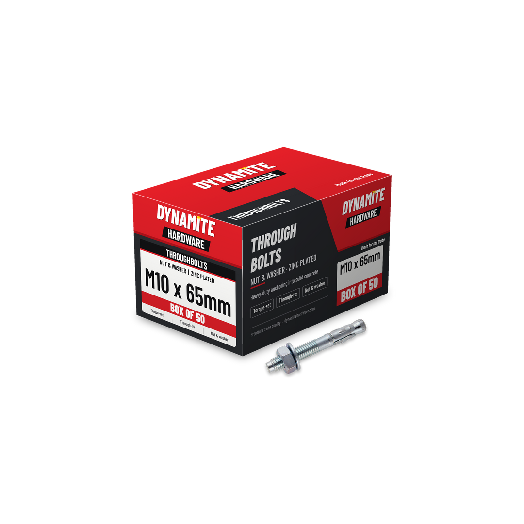 Throughbolts M10 x 65mm Zinc Plated, box of 50