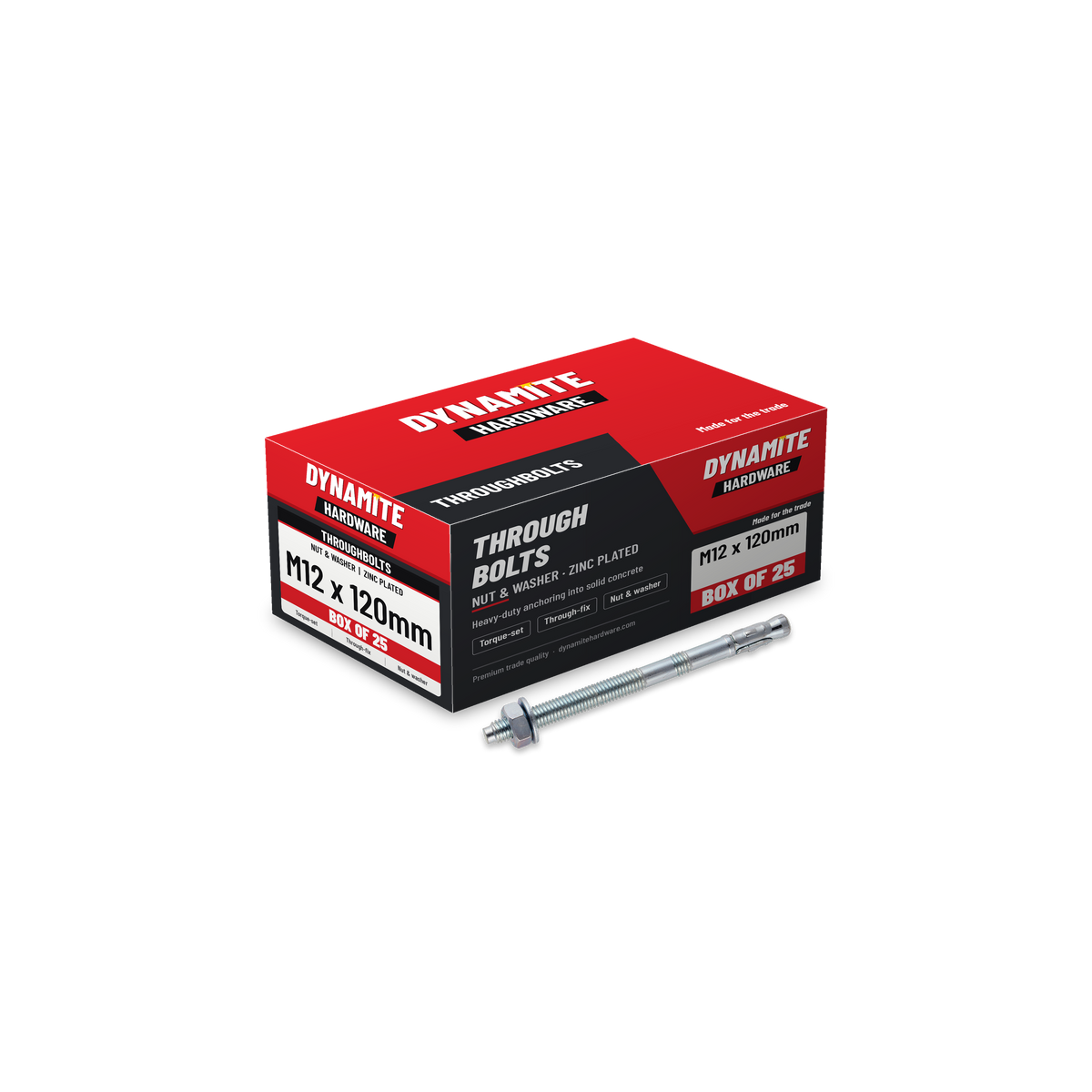 Throughbolts M12 x 120mm Zinc Plated, box of 25