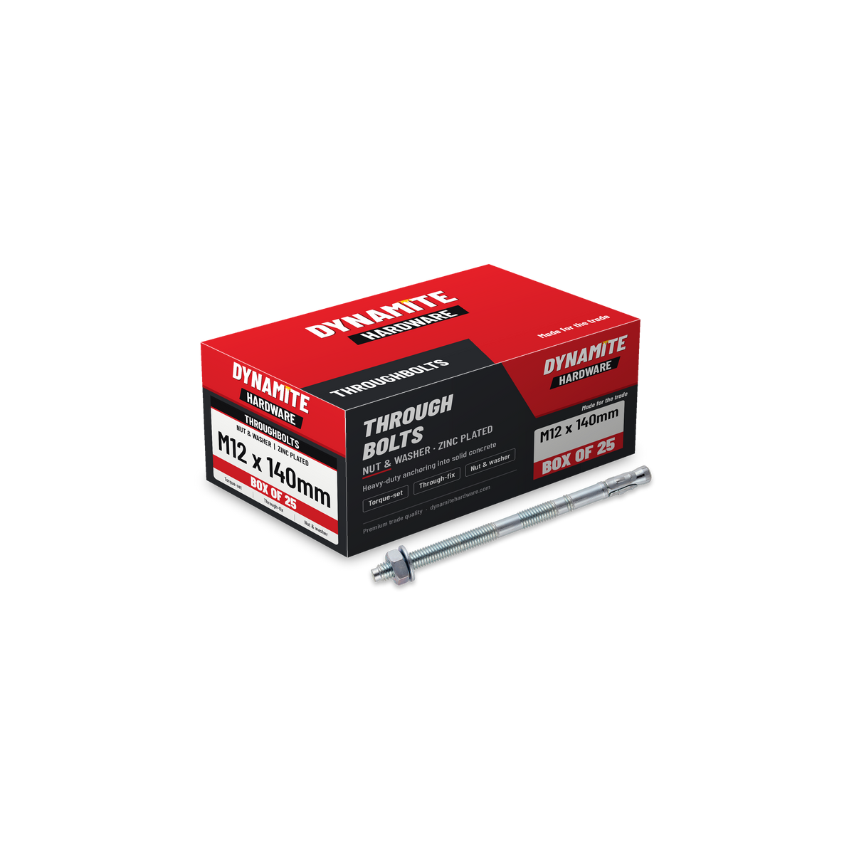 Throughbolts M12 x 140mm Zinc Plated, box of 25