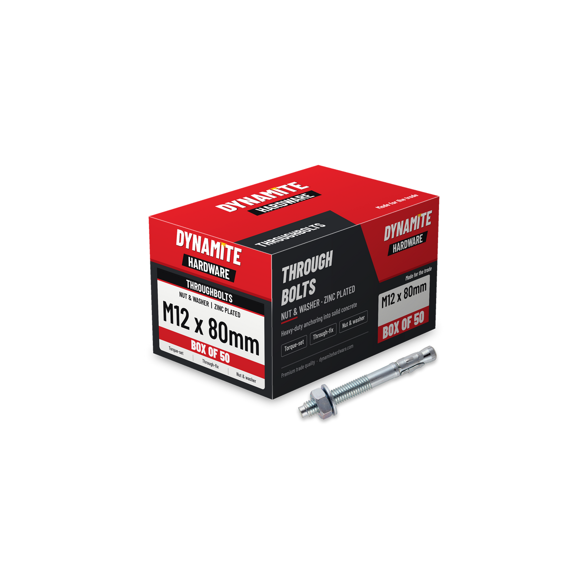 Throughbolts M12 x 80mm Zinc Plated, box of 50