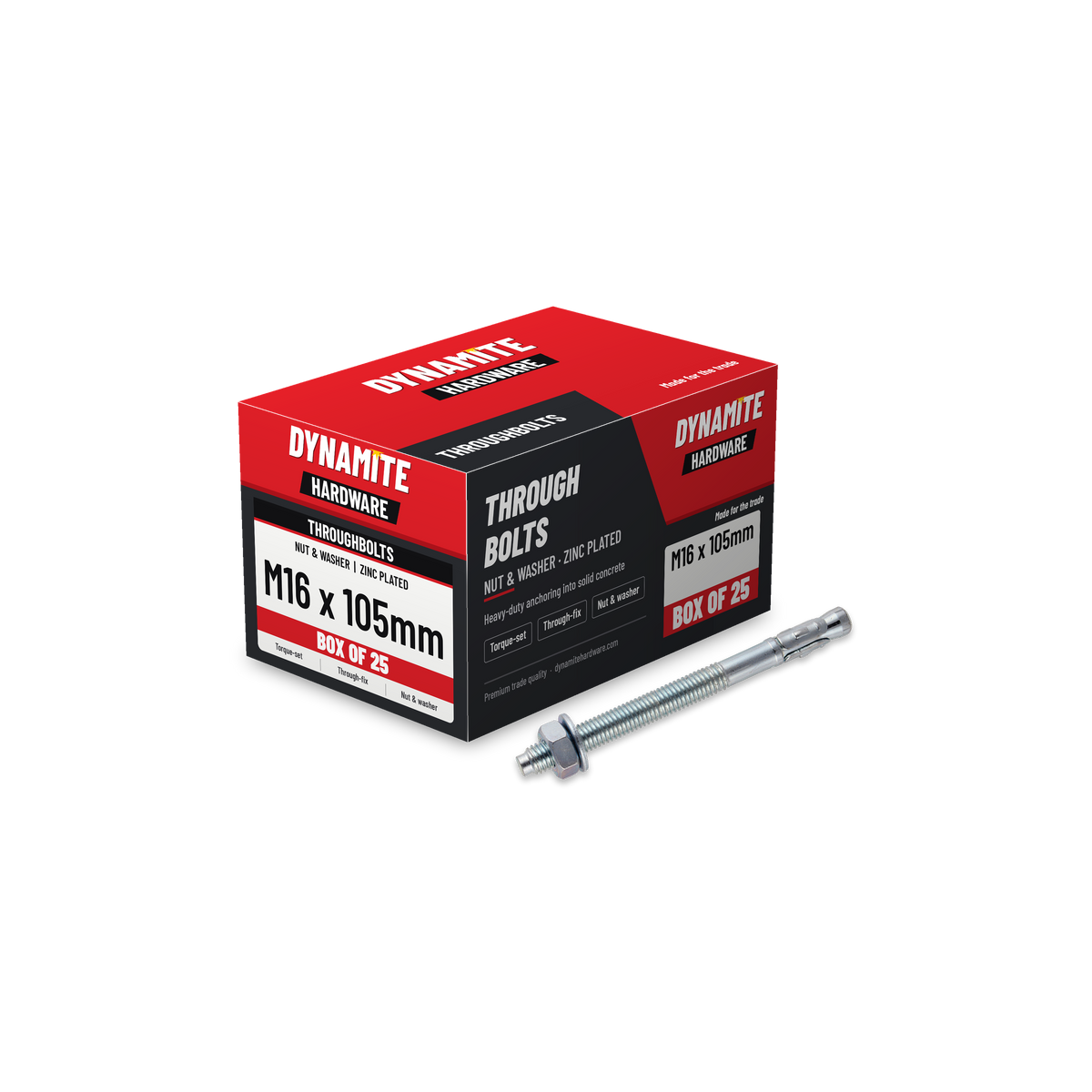 Throughbolts M16 x 105mm Zinc Plated, box of 25