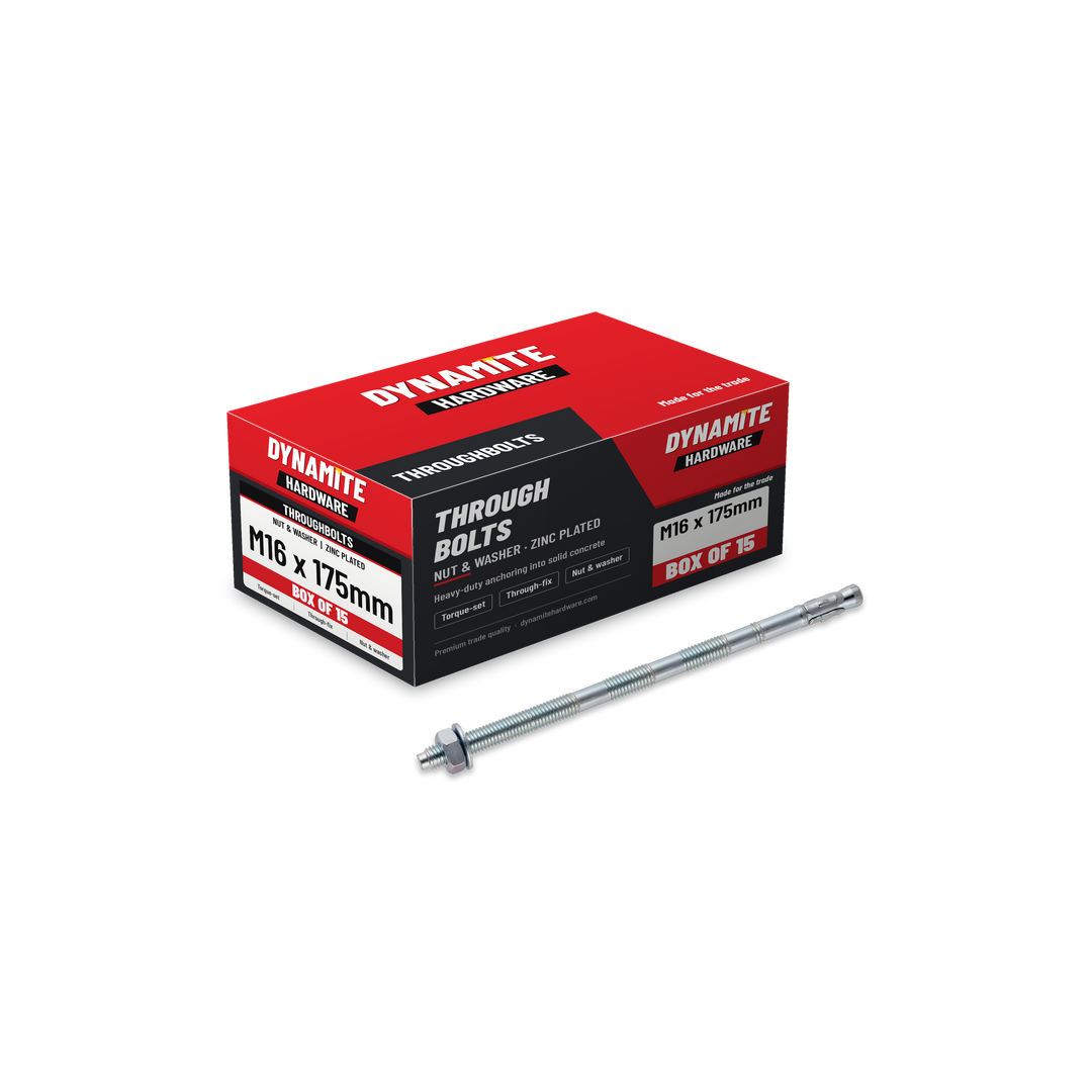 Throughbolts M16 x 175mm Zinc Plated, box of 15