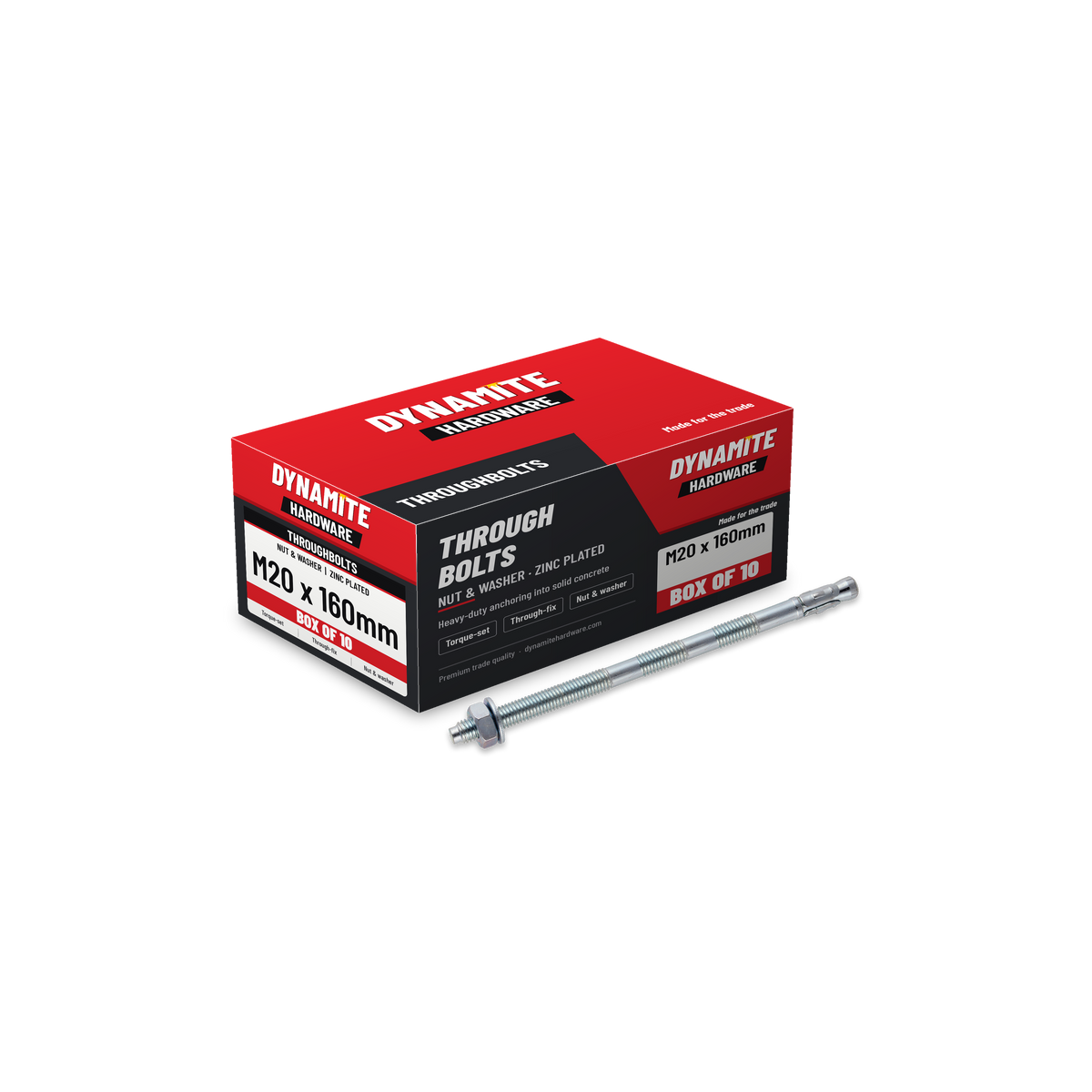 Throughbolts M20 x 160mm Zinc Plated, box of 10