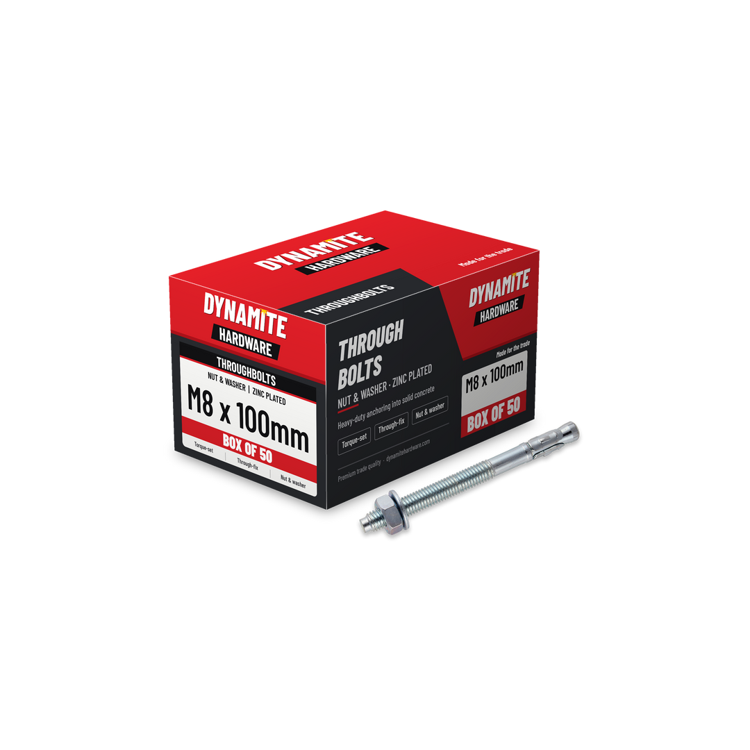 Throughbolts M8 x 100mm Zinc Plated, box of 50