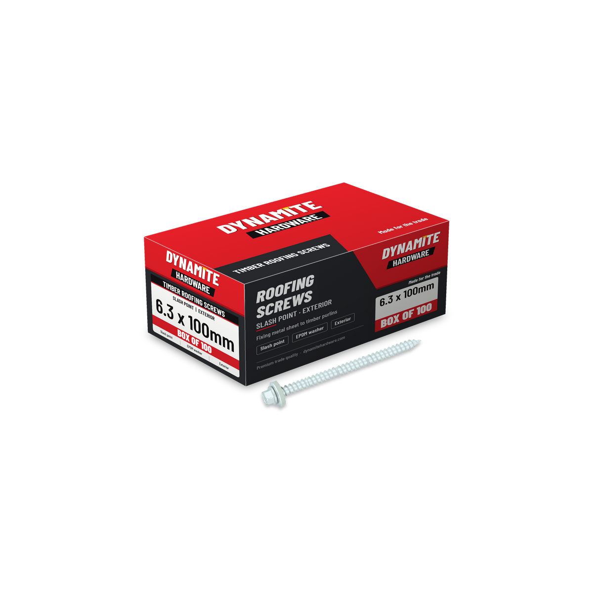Timber Roofing Screws Slash Point 6.3 x 100mm Hex with 16mm EPDM Washer, box of 100
