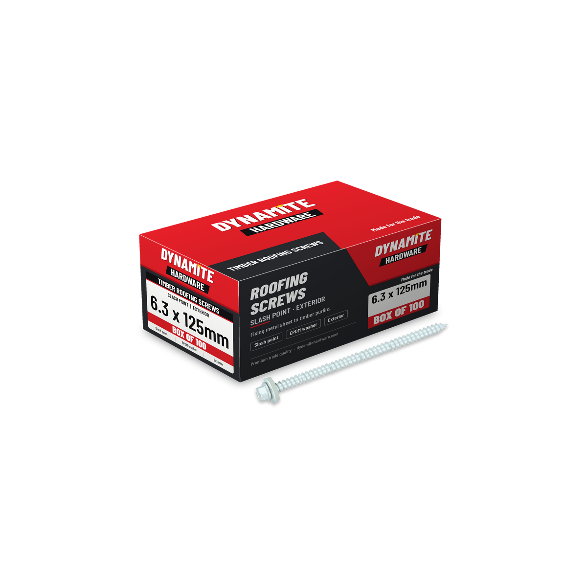 Timber Roofing Screws Slash Point 6.3 x 125mm Hex with 16mm EPDM Washer, box of 100