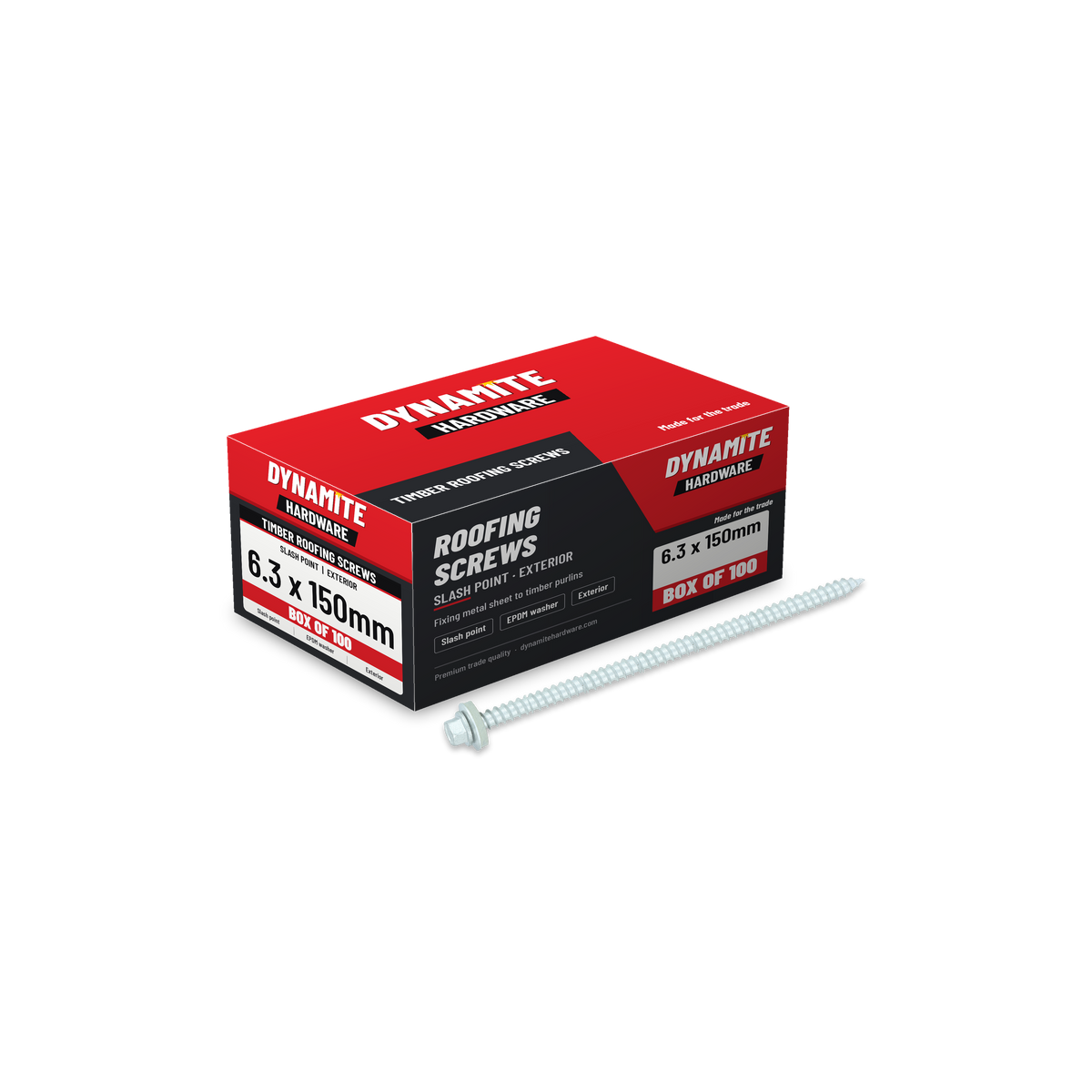Timber Roofing Screws Slash Point 6.3 x 150mm Hex with 16mm EPDM Washer, box of 100