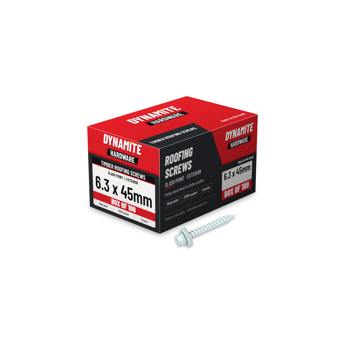 Timber Roofing Screws Slash Point 6.3 x 45mm Hex with 16mm EPDM Washer, box of 100