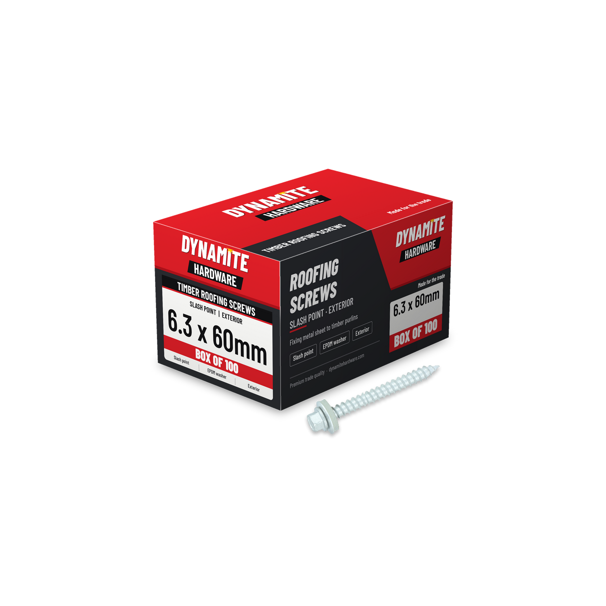 Timber Roofing Screws Slash Point 6.3 x 60mm Hex with 16mm EPDM Washer, box of 100