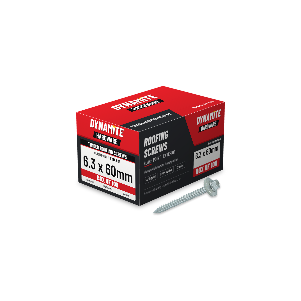 Timber Roofing Screws Slash Point 6.3 x 60mm Hex with 19mm EPDM Washer, box of 100