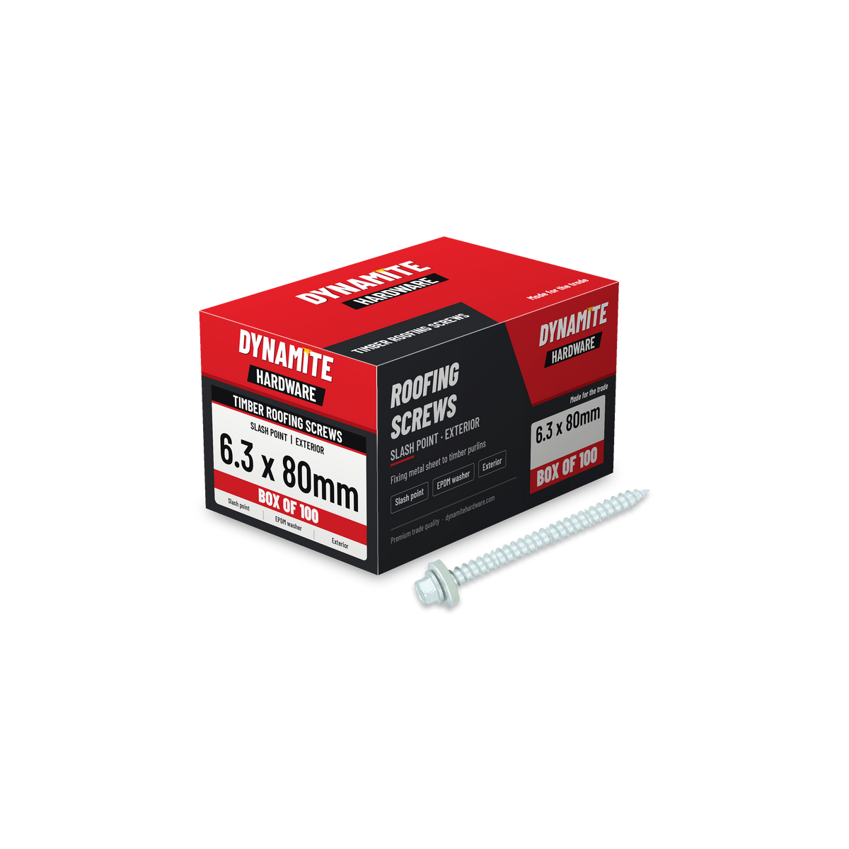Timber Roofing Screws Slash Point 6.3 x 80mm Hex with 16mm EPDM Washer, box of 100