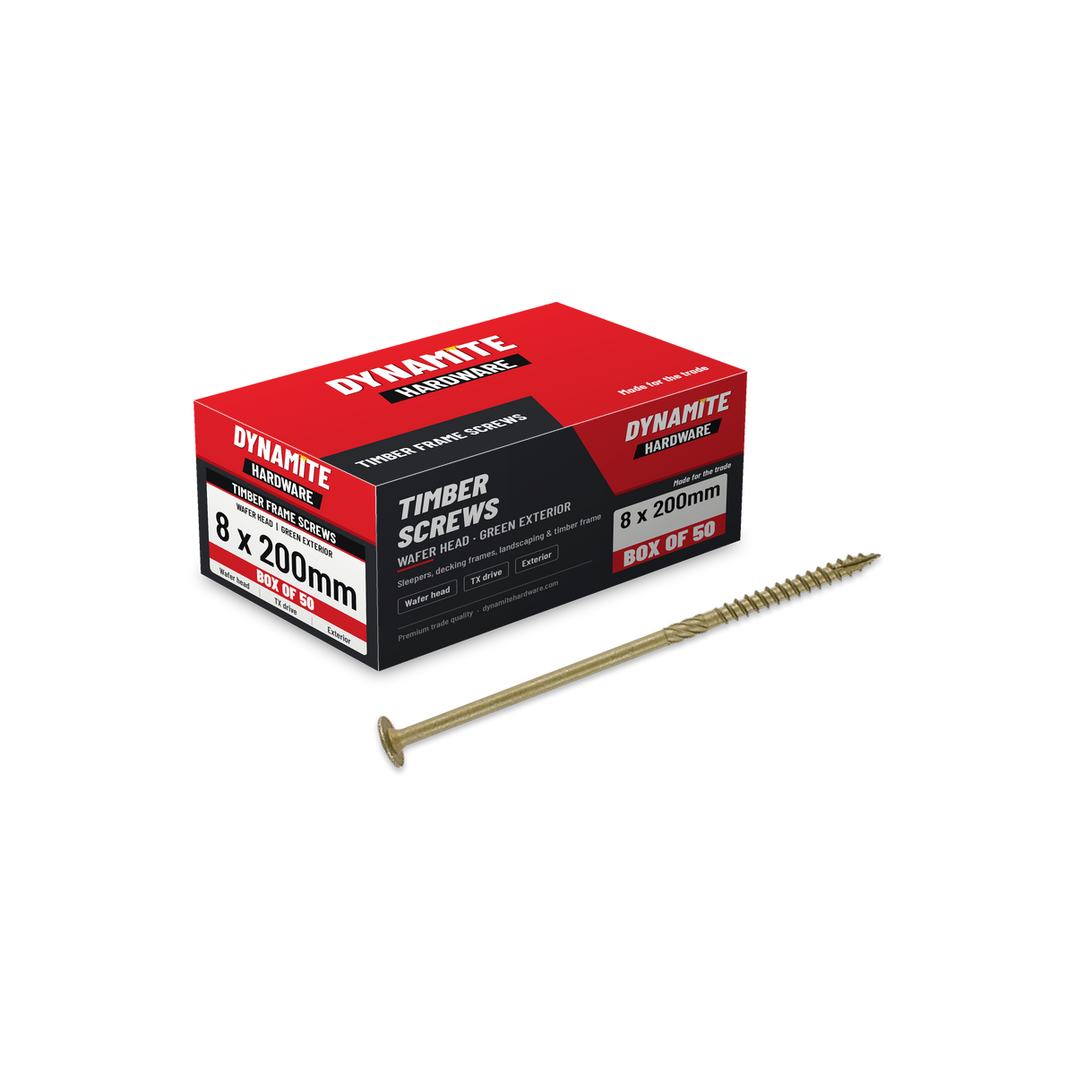 Wafer Head Timber Frame & Landscaping Screws 8 x 200mm Green, box of 50