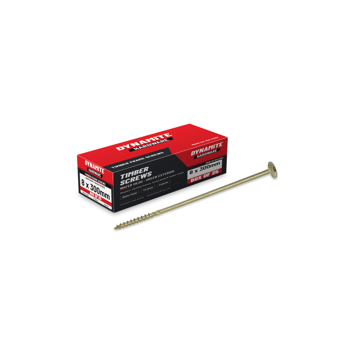 Wafer Head Timber Frame & Landscaping Screws 8 x 300mm Green, box of 25
