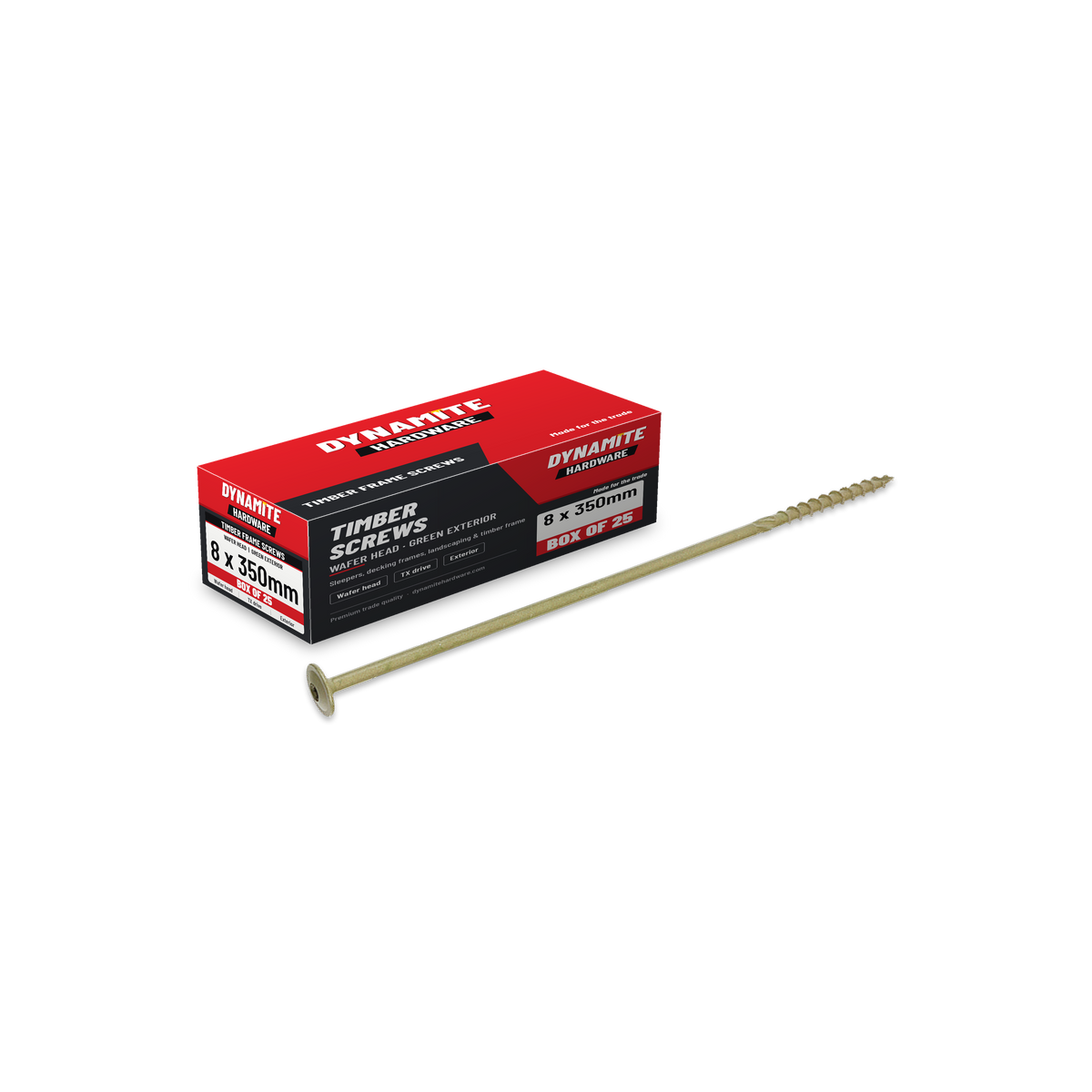 Wafer Head Timber Frame & Landscaping Screws 8 x 350mm Green, box of 25