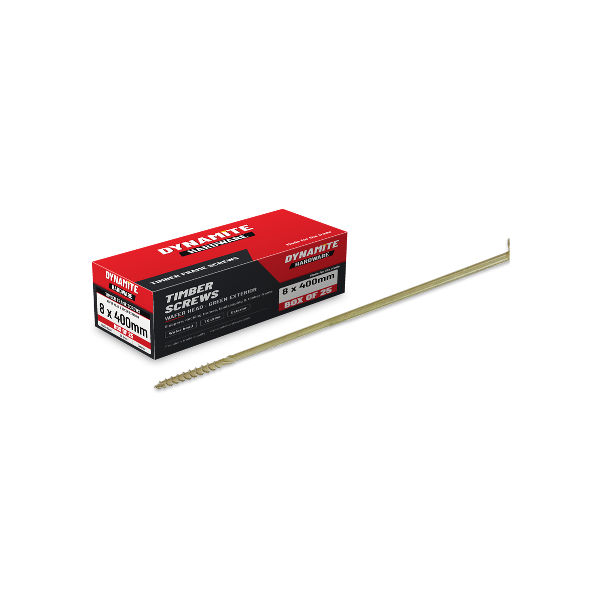 Wafer Head Timber Frame & Landscaping Screws 8 x 400mm Green, box of 25