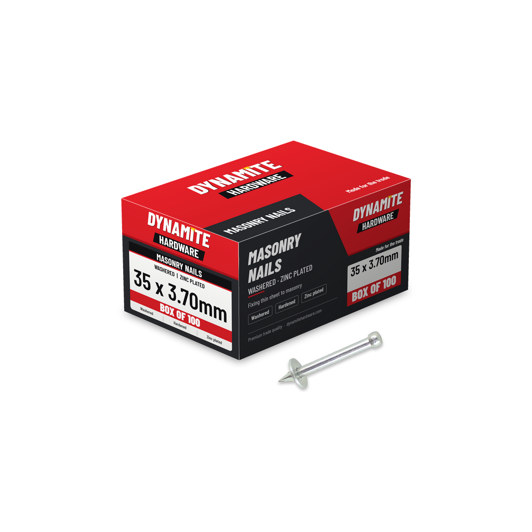 Washered Masonry Nails 35 x 3.70mm Zinc Plated, box of 100