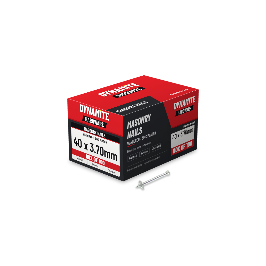 Washered Masonry Nails 40 x 3.70mm Zinc Plated, box of 100