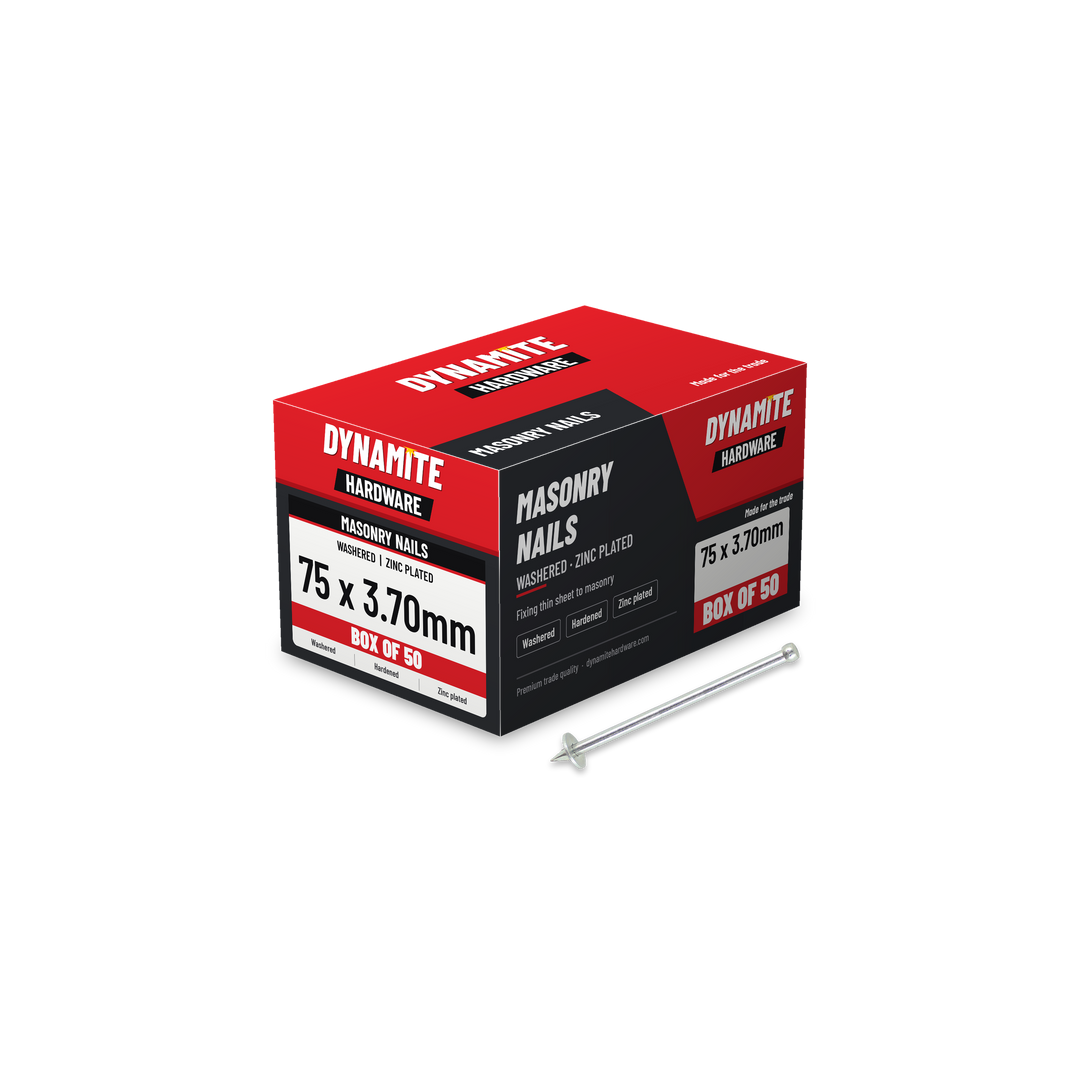 Washered Masonry Nails 75 x 3.70mm Zinc Plated, box of 50