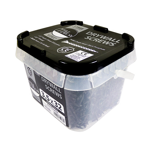 Drywall Timber Stud Plasterboard Screws - PH - Bugle - Coarse Thread - Black 3.5 x 32mm (2000 QTY TUB) - Dynamite Hardware